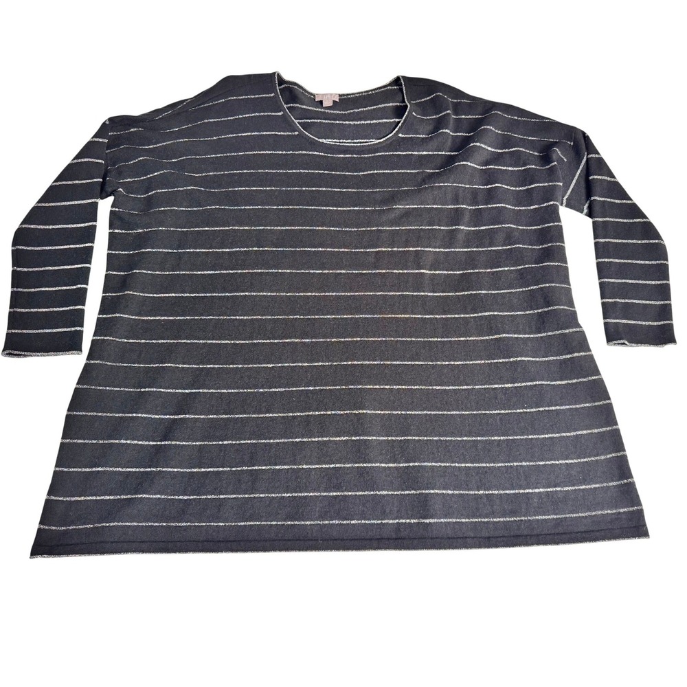 J.Jill‎ Striped Long Sleeve Tunic Top Women's Size Large Gray Silver Sparkle